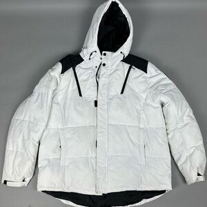 Men's White and Black Hooded Puffer Jacket